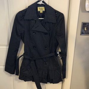 Black polka dot rain coat, size small.